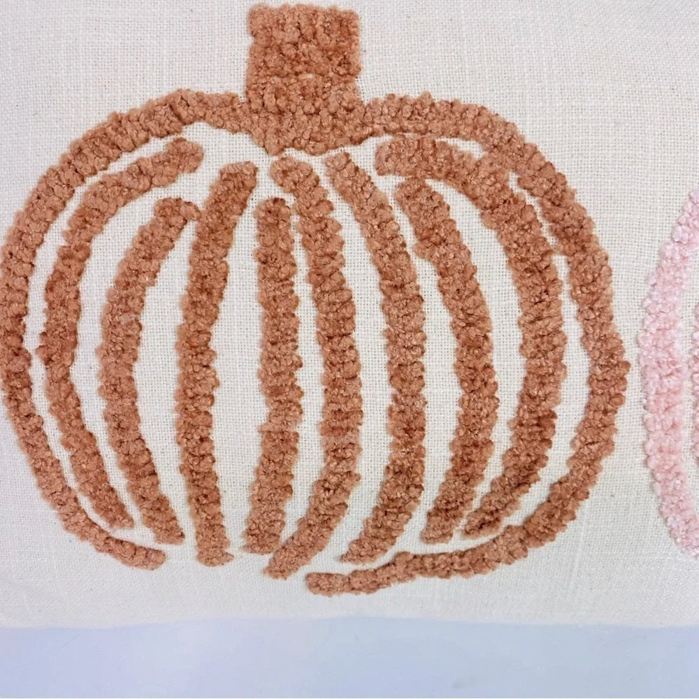 Indigo Moon Pumpkin Embroidered Lumbar Accent Pillow W/ Tassels 24” x 14“